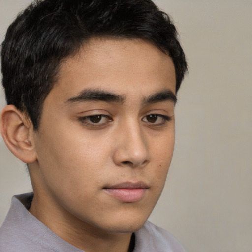 Neutral latino young-adult male with short  brown hair and brown eyes