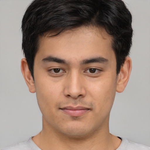Neutral asian young-adult male with short  brown hair and brown eyes