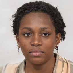 Neutral black young-adult female with short  brown hair and brown eyes