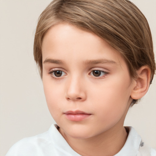 Neutral white child female with short  brown hair and brown eyes