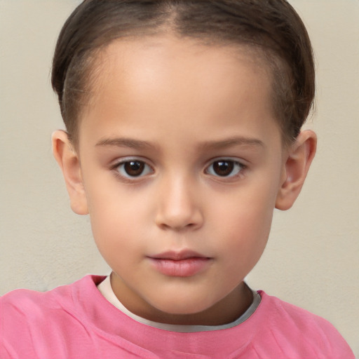 Neutral white child female with short  brown hair and brown eyes