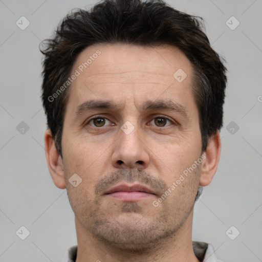 Neutral white adult male with short  brown hair and brown eyes