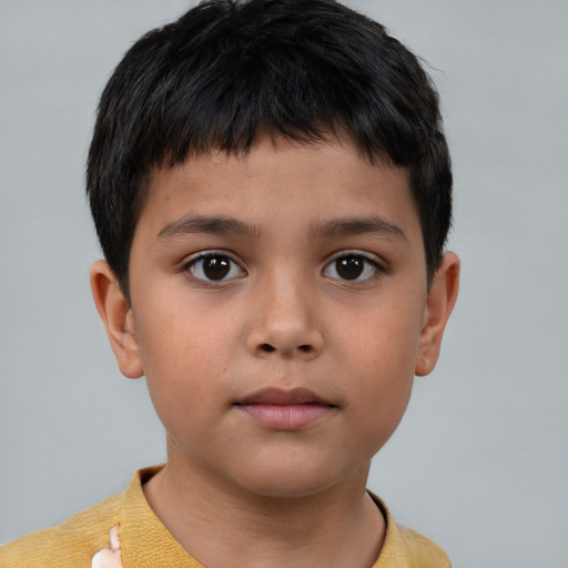 Neutral asian child male with short  brown hair and brown eyes