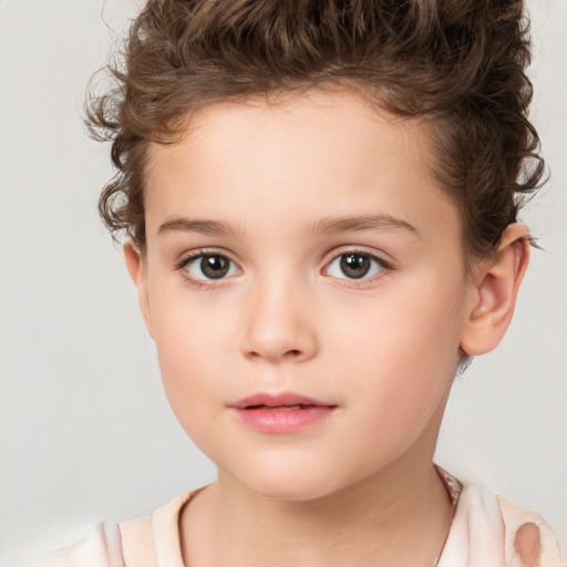 Neutral white child female with short  brown hair and brown eyes