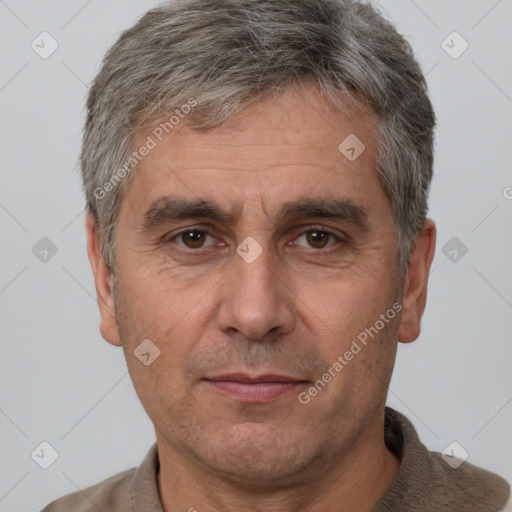 Neutral white adult male with short  brown hair and brown eyes