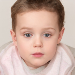 Neutral white child female with short  brown hair and blue eyes