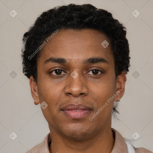 Neutral black young-adult male with short  brown hair and brown eyes