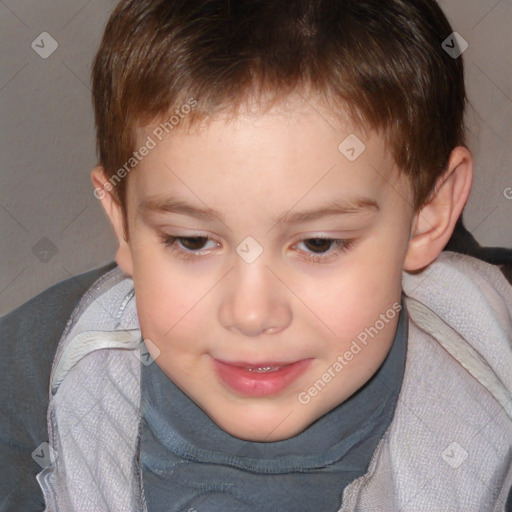 Joyful white child male with short  brown hair and brown eyes