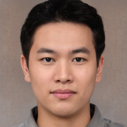 Neutral asian young-adult male with short  black hair and brown eyes