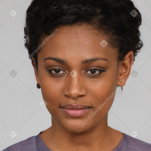 Neutral black young-adult female with short  brown hair and brown eyes