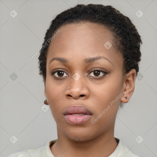 Neutral black young-adult female with short  brown hair and brown eyes