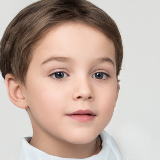 Neutral white child female with short  brown hair and brown eyes