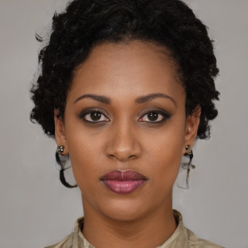 Neutral black young-adult female with long  black hair and brown eyes