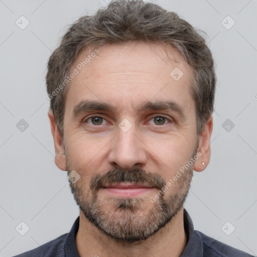 Neutral white adult male with short  brown hair and brown eyes