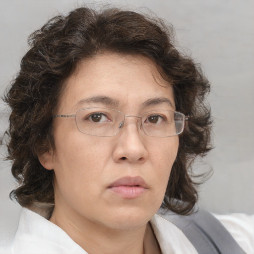 Neutral white adult female with medium  brown hair and brown eyes