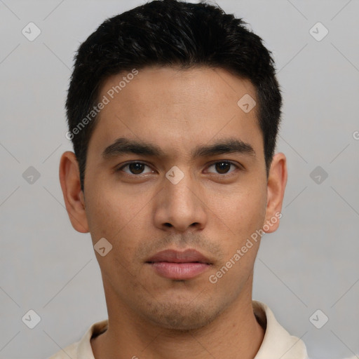 Neutral asian young-adult male with short  black hair and brown eyes