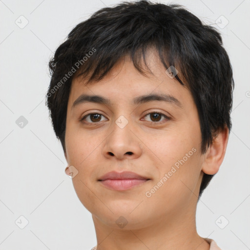 Neutral asian young-adult male with short  brown hair and brown eyes