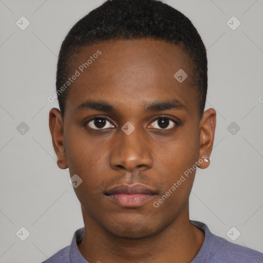 Neutral black young-adult male with short  brown hair and brown eyes