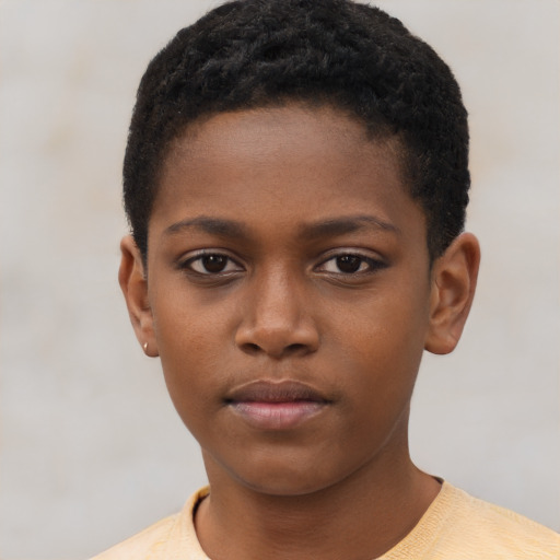 Neutral black child female with short  black hair and brown eyes