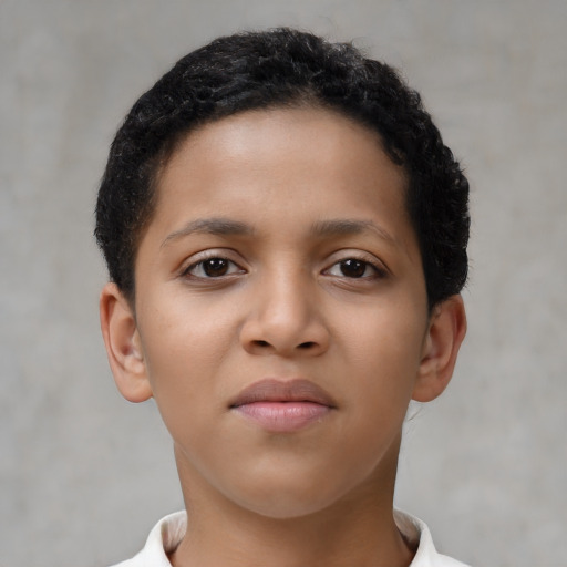 Neutral latino child female with short  brown hair and brown eyes