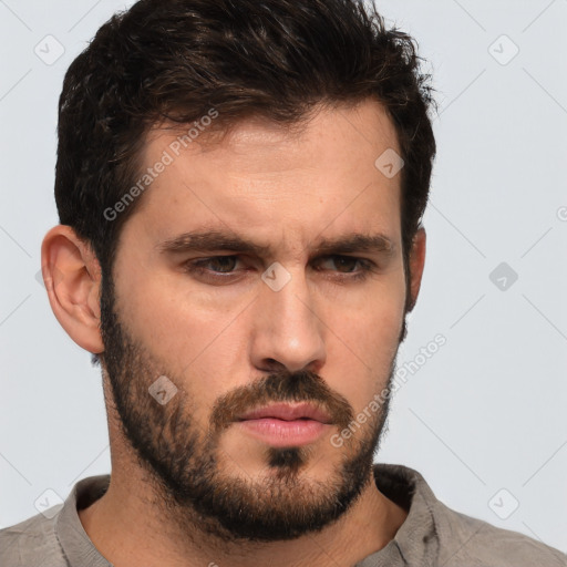 Neutral white adult male with short  brown hair and brown eyes