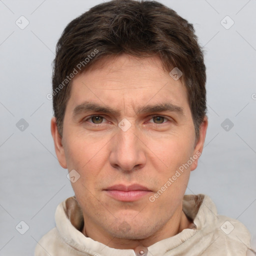 Neutral white adult male with short  brown hair and brown eyes