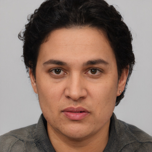 Neutral white adult female with short  brown hair and brown eyes