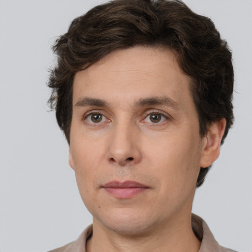 Neutral white adult male with short  brown hair and brown eyes