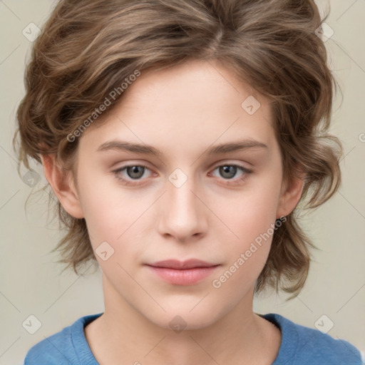 Neutral white child female with medium  brown hair and brown eyes