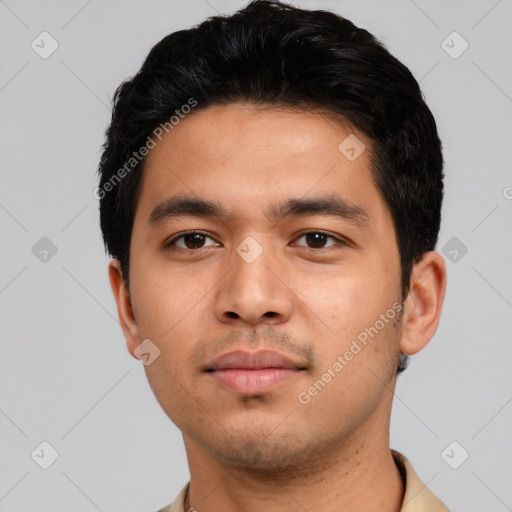 Neutral asian young-adult male with short  black hair and brown eyes