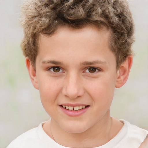 Joyful white child male with short  brown hair and brown eyes