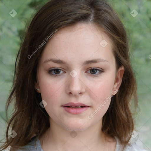 Neutral white child female with medium  brown hair and brown eyes