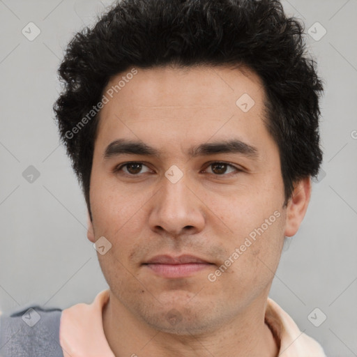 Neutral asian young-adult male with short  black hair and brown eyes