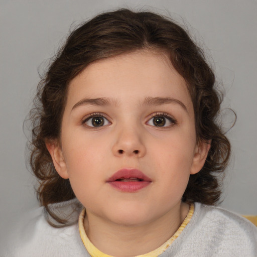 Neutral white child female with medium  brown hair and brown eyes