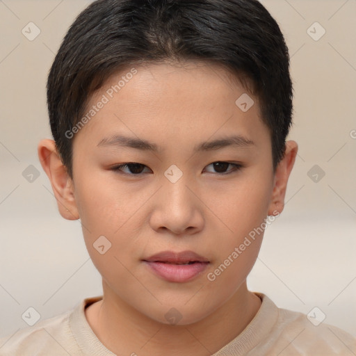 Neutral white child female with short  brown hair and brown eyes