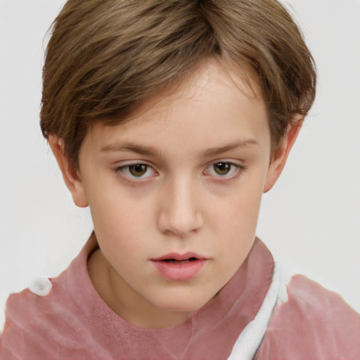 Neutral white child female with short  brown hair and grey eyes