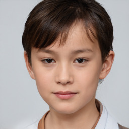 Neutral white child female with short  brown hair and brown eyes