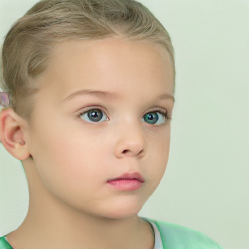 Neutral white child female with short  brown hair and green eyes