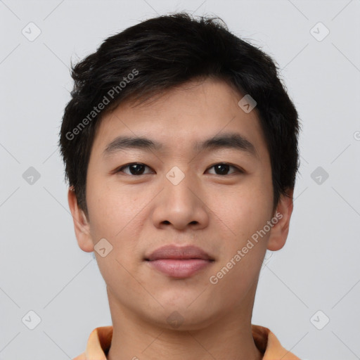 Neutral asian young-adult male with short  brown hair and brown eyes