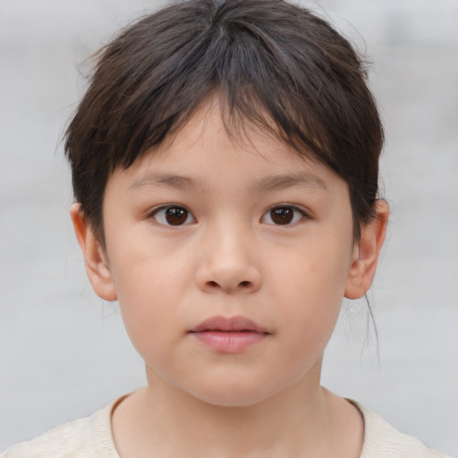 Neutral white child female with short  brown hair and brown eyes