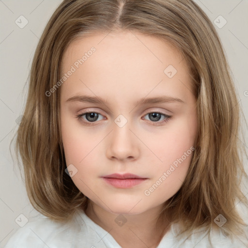 Neutral white child female with medium  brown hair and brown eyes