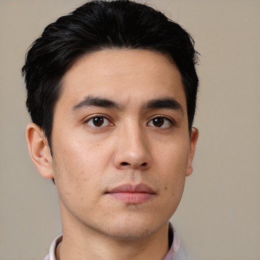 Neutral asian young-adult male with short  black hair and brown eyes