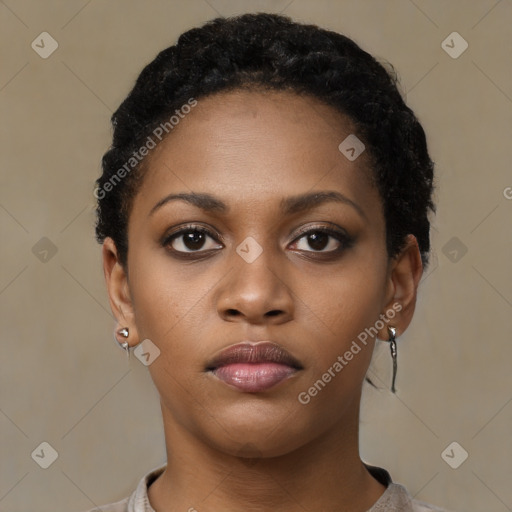 Neutral black young-adult female with short  brown hair and brown eyes