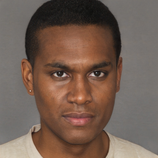 Neutral black young-adult male with short  brown hair and brown eyes