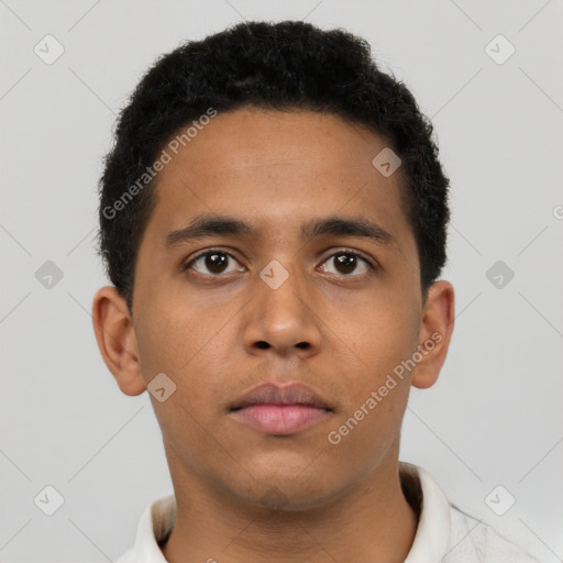 Neutral latino young-adult male with short  brown hair and brown eyes