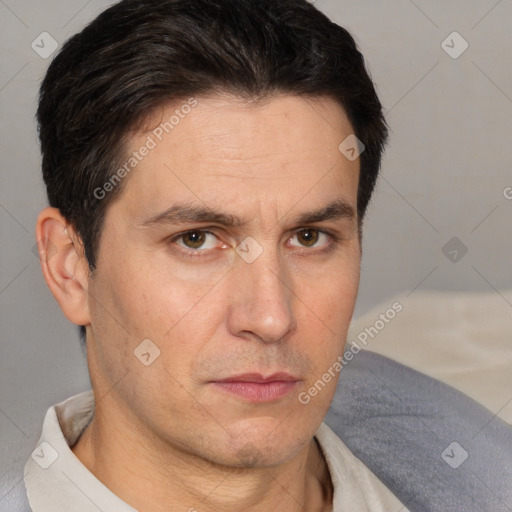 Neutral white adult male with short  brown hair and brown eyes