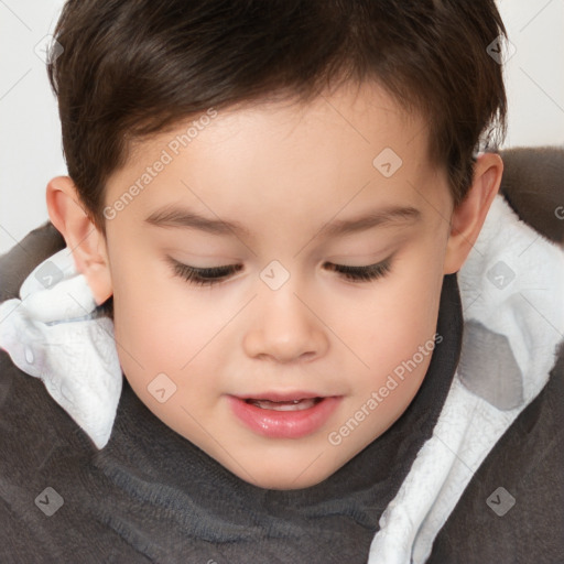 Joyful white child female with short  brown hair and brown eyes