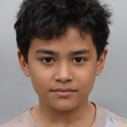 Neutral asian child male with short  brown hair and brown eyes