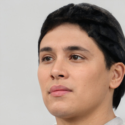 Neutral white young-adult male with short  black hair and brown eyes