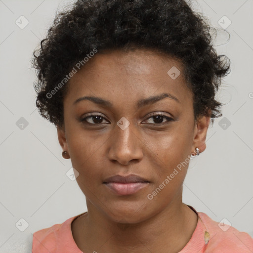 Neutral black young-adult female with short  brown hair and brown eyes